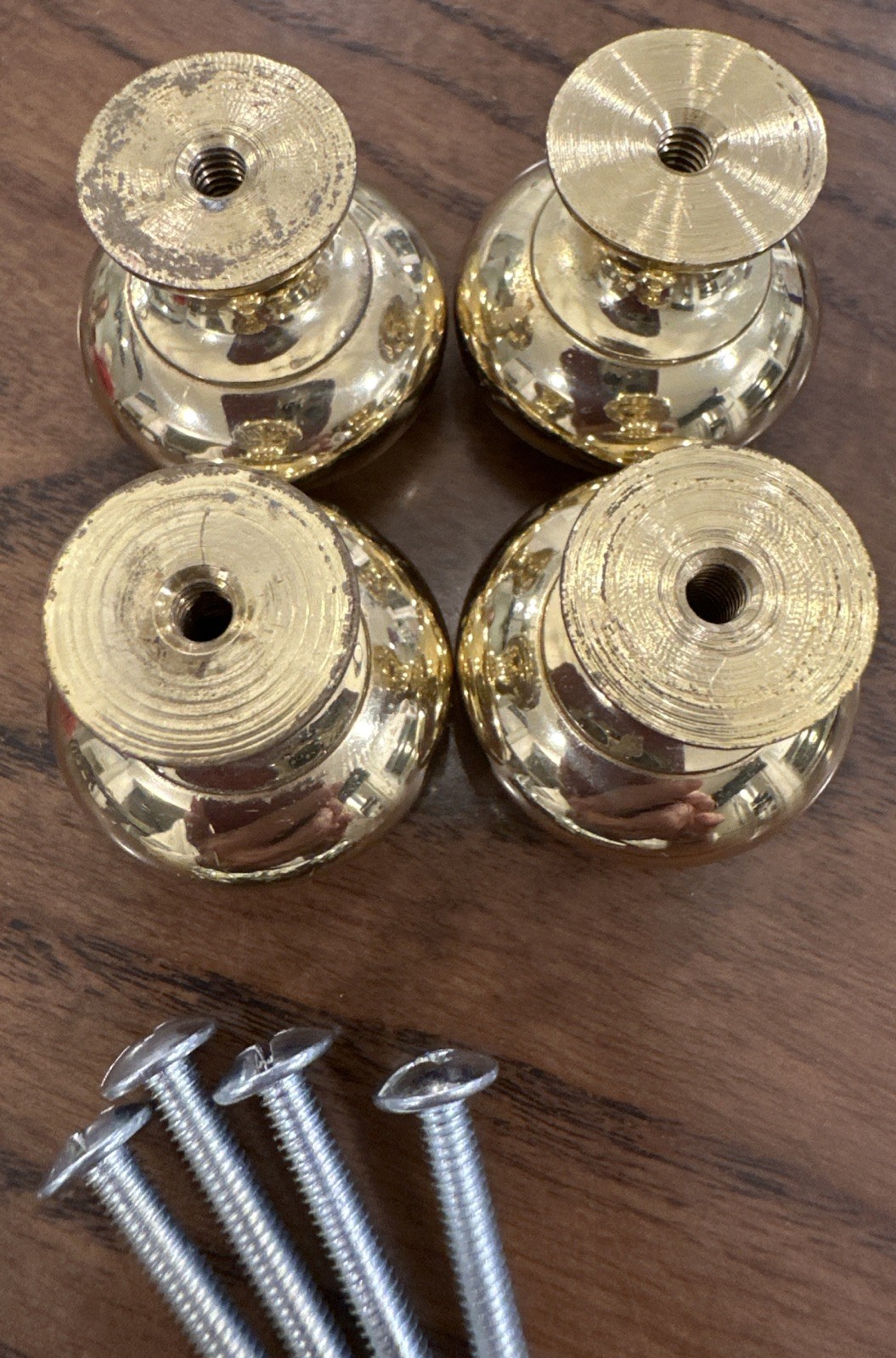 Set of 8 Vintage Solid Brass Door Drawer Cabinet Round Knob Pulls 1.25" Diameter