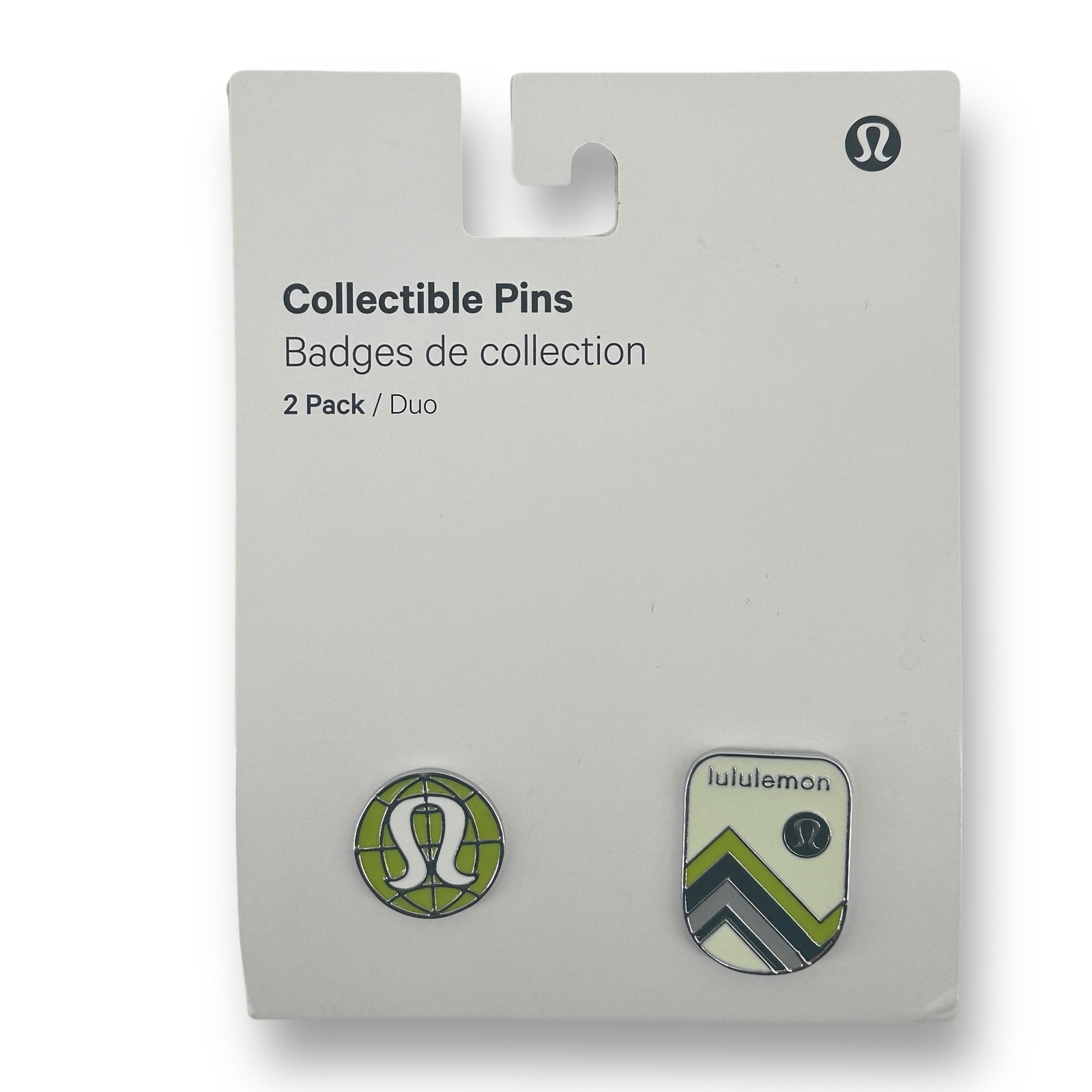 Lululemon Collectible Pins Badges Set Of Two Enamel Logo Mountains Lime Yellow