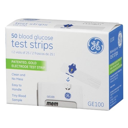 GE100 Blood Glucose Test Strips, Gold Electrode, 50 Count, 01/2027 Bionime New
