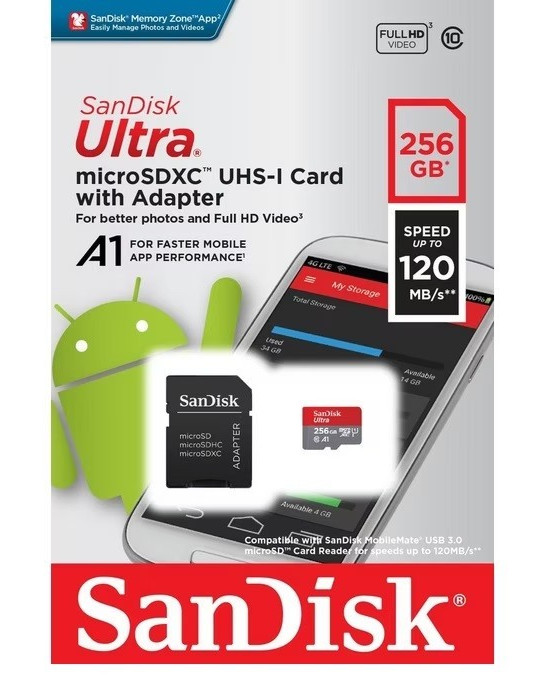 SanDisk Ultra 256GB 512GB 1TB Micro SD MicroSDXC A1 UHS-I Class 10 4K HD Card