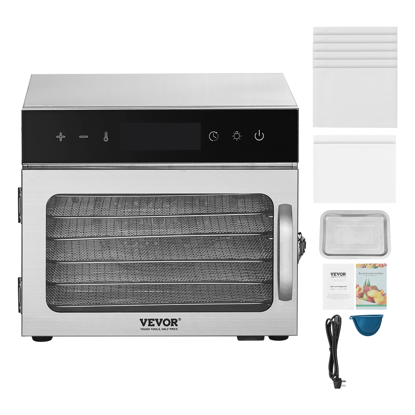 VEVOR 6 Trays Food Dehydrator Machine Stainless Steel 400W Jerky Fruit Drying