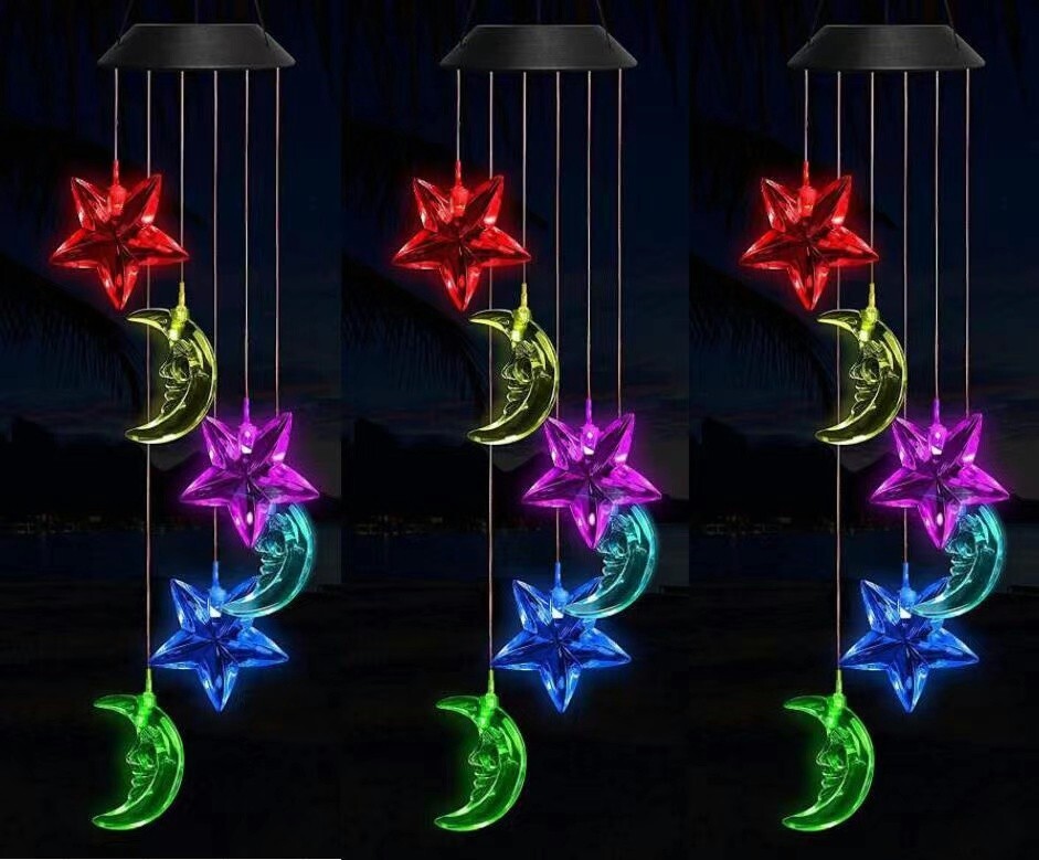 LED Solar Wind Chimes Lights Moon&Star Color Changing Lawn Hanging Lamp Decor US