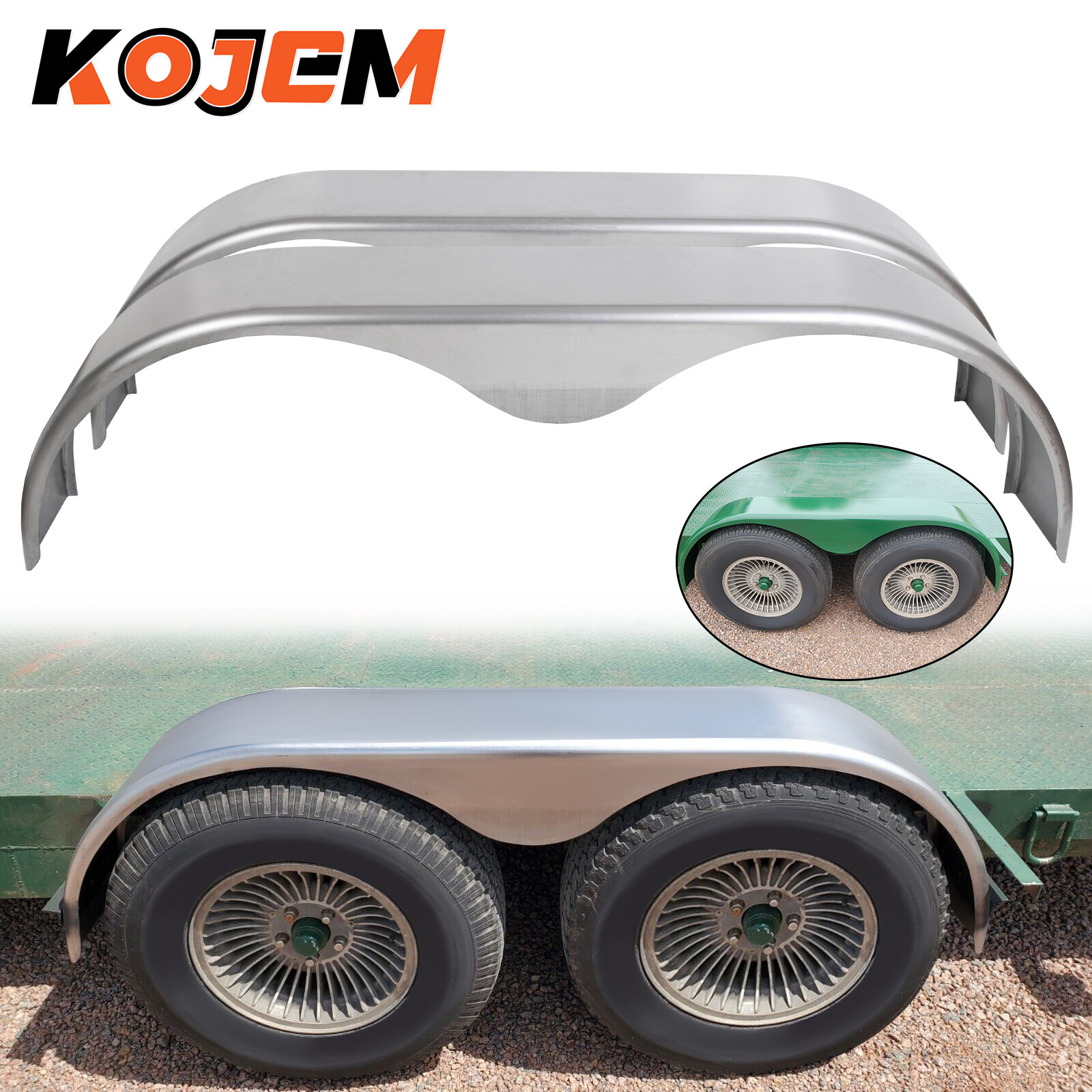 2PCS Tandem Round Trailer Axle Fender Cargo Tread Plate Teardrop 66"L 18"H 9"W