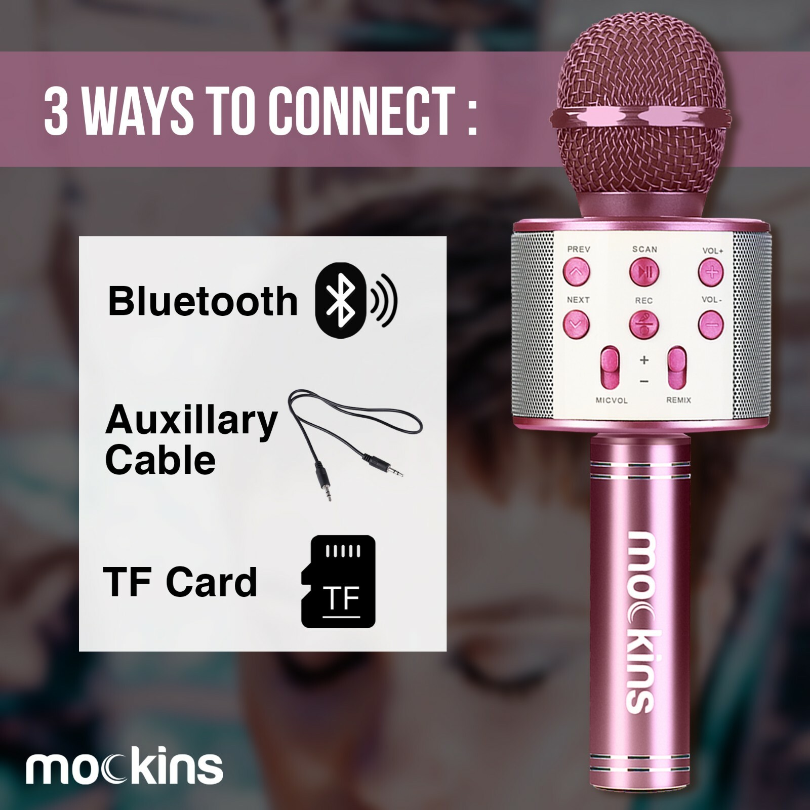 Mockins Portable Wireless Bluetooth KARAOKE MICROPHONE Purple Holiday Gift kids