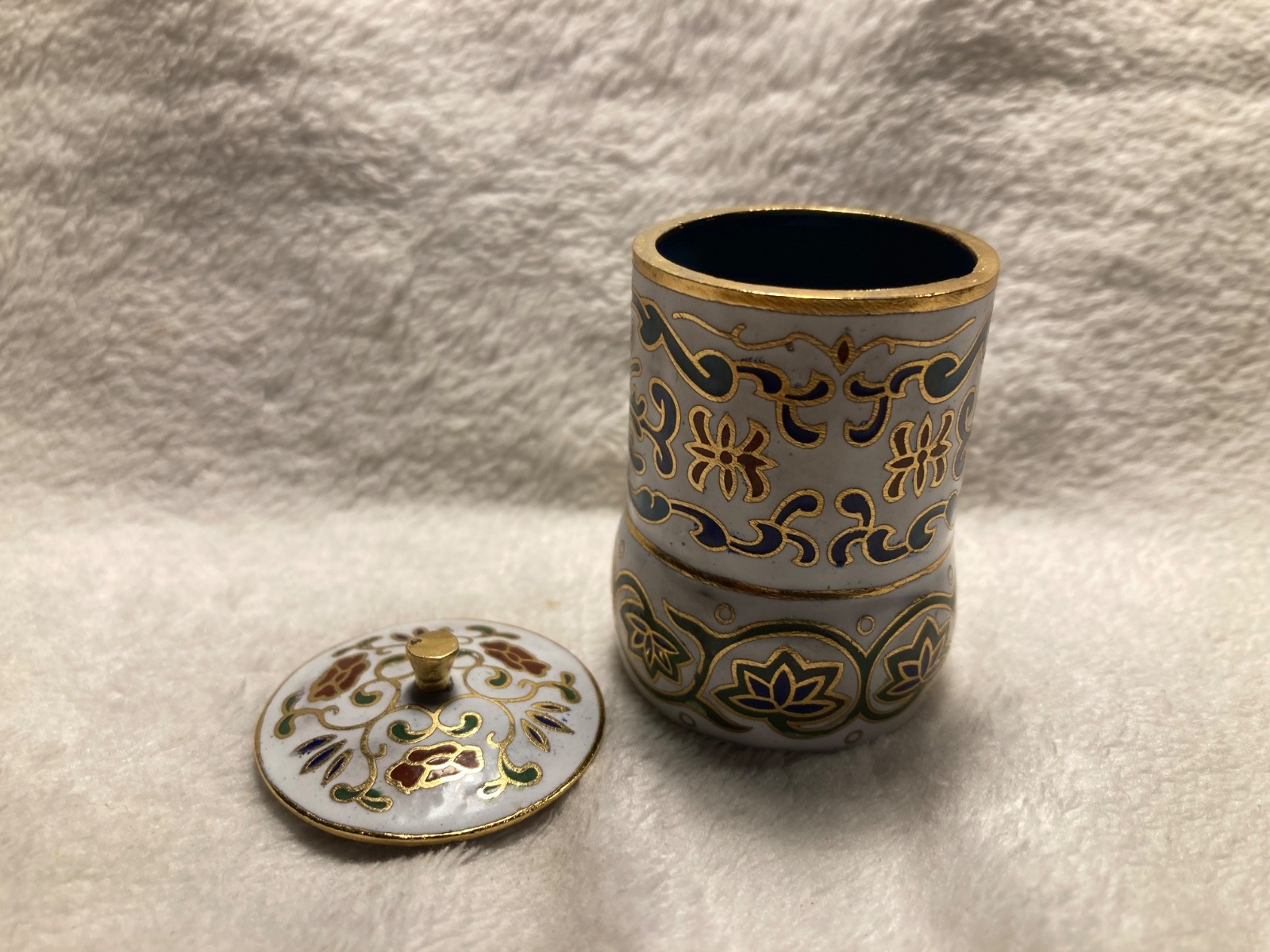 Unique Brass Cloisonné enameled covered open salt server floral pattern