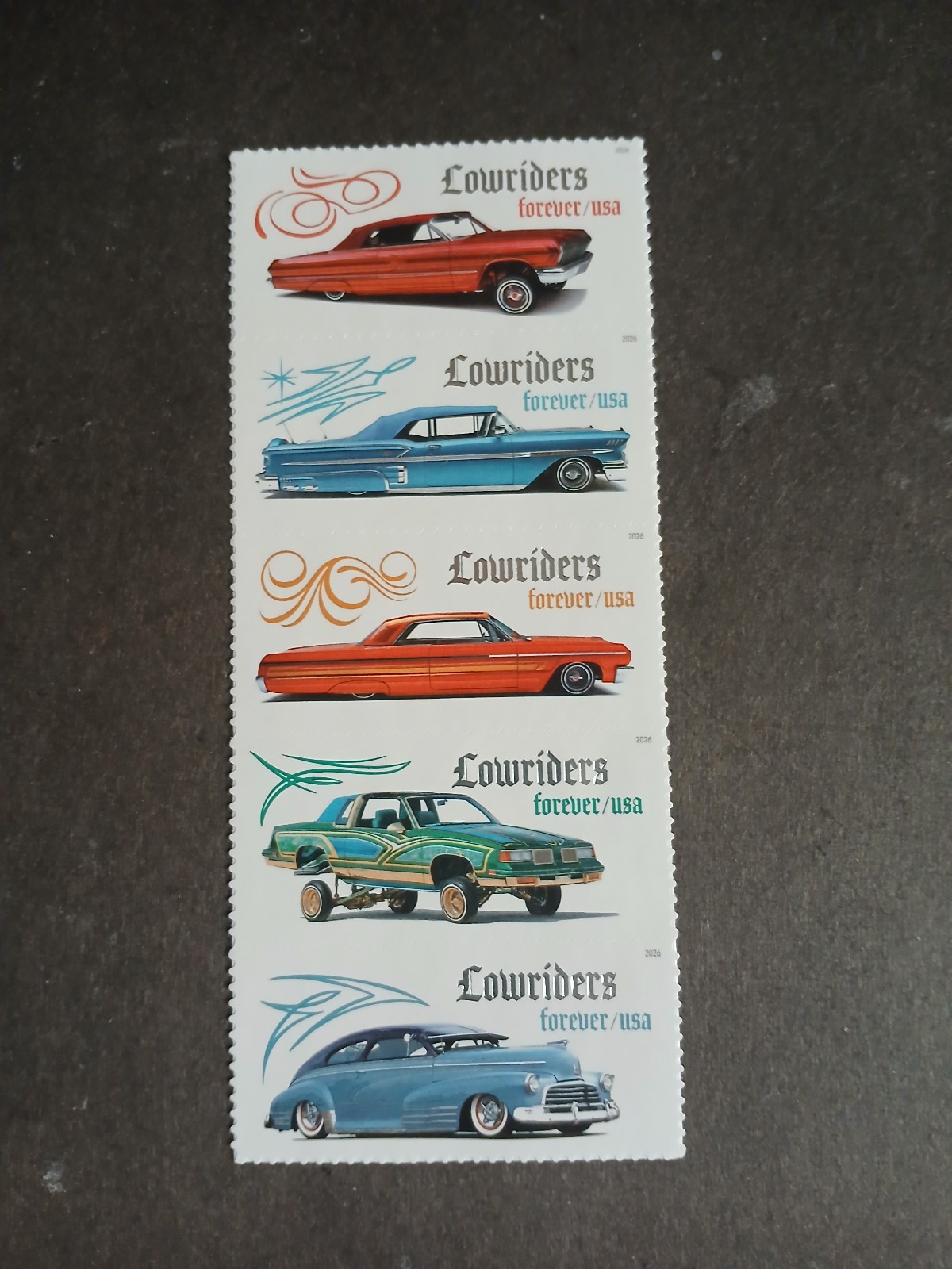 US SC# 6062-66 Low Riders strip of 5 from 2026.  MNH