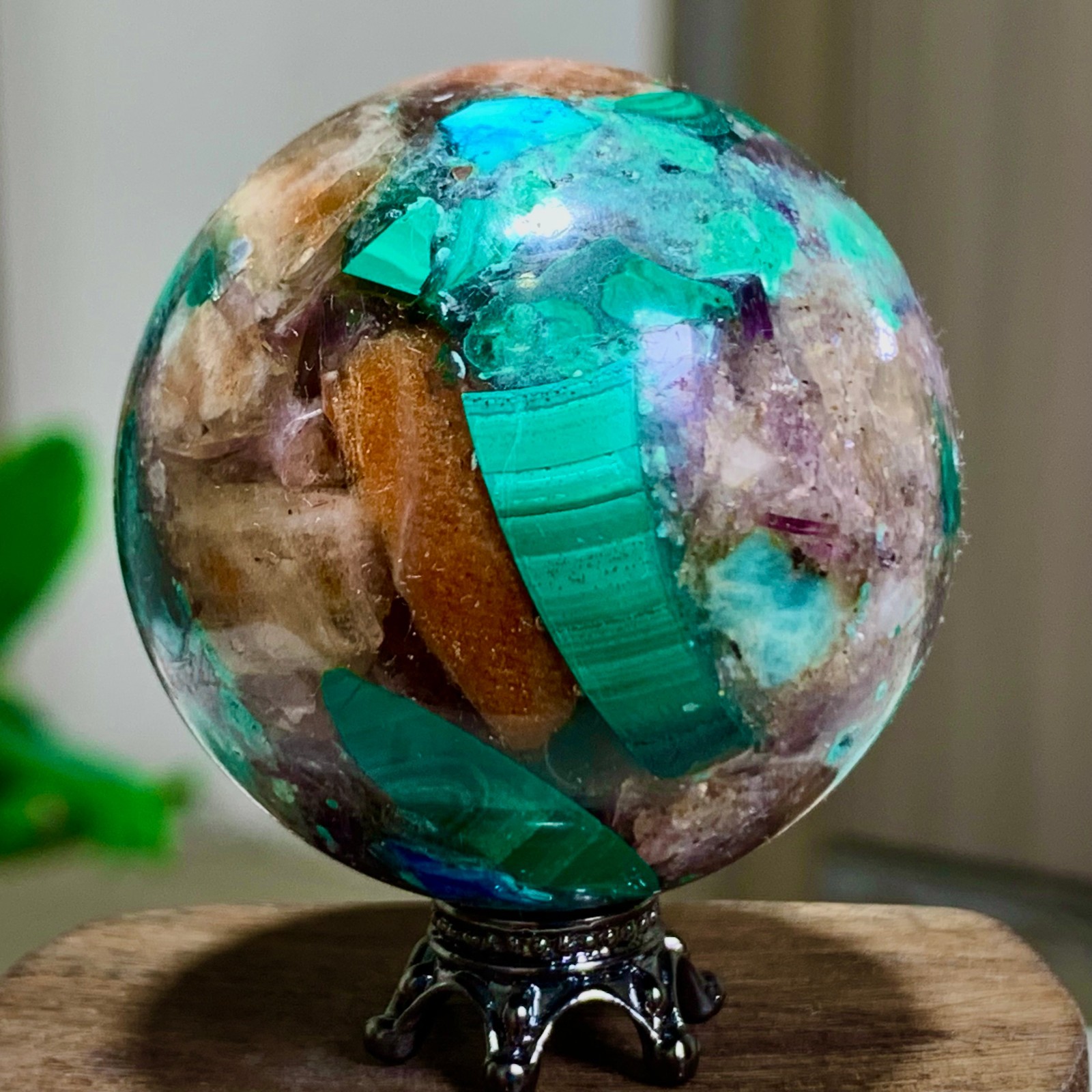 91G Newly discovered rare malachite purple mica symbiotic sphere restoration