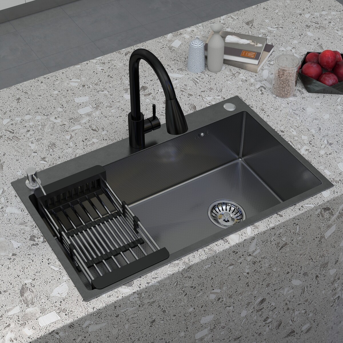 Black Drop In Kitchen Sink Workstation 28/30/32 Inch Single Bowl Stainless Steel