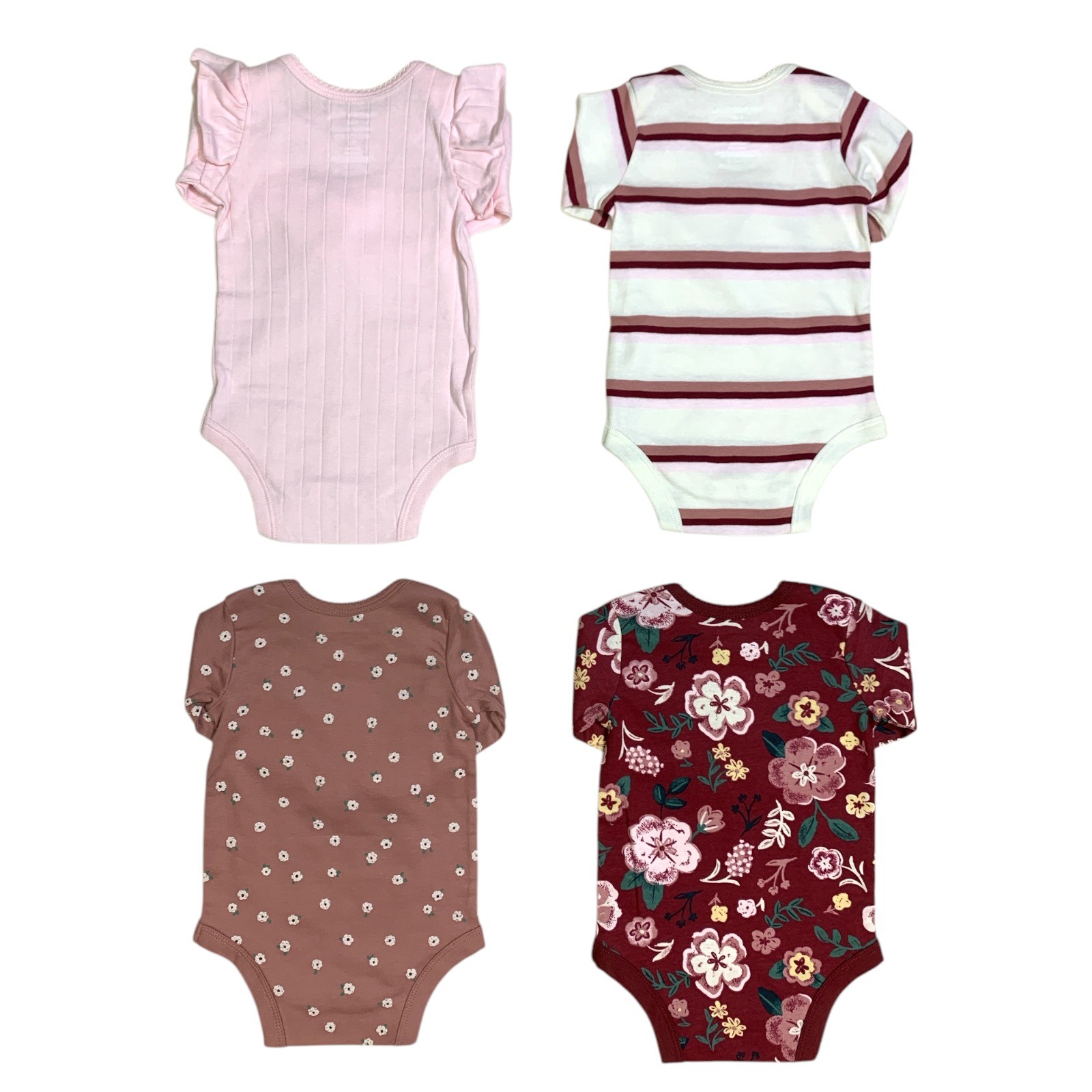 Member's Mark Baby Girls Organic Cotton Bodysuits 4-Pack, Long Sleeve with Snaps