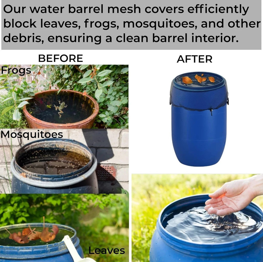 1pc Rain Barrel Mesh Cover – Water Tank Protective Net with Drawstring - NEW