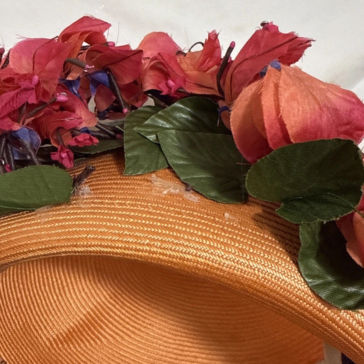 Vintage Jack McConnell Red Feather Edition Hat Floral Boho Derby Designer EUC