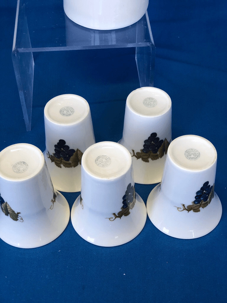 Vintage Naaman Israel Porcelain Grapes Decanter Pitcher & 5 Cups 6pc