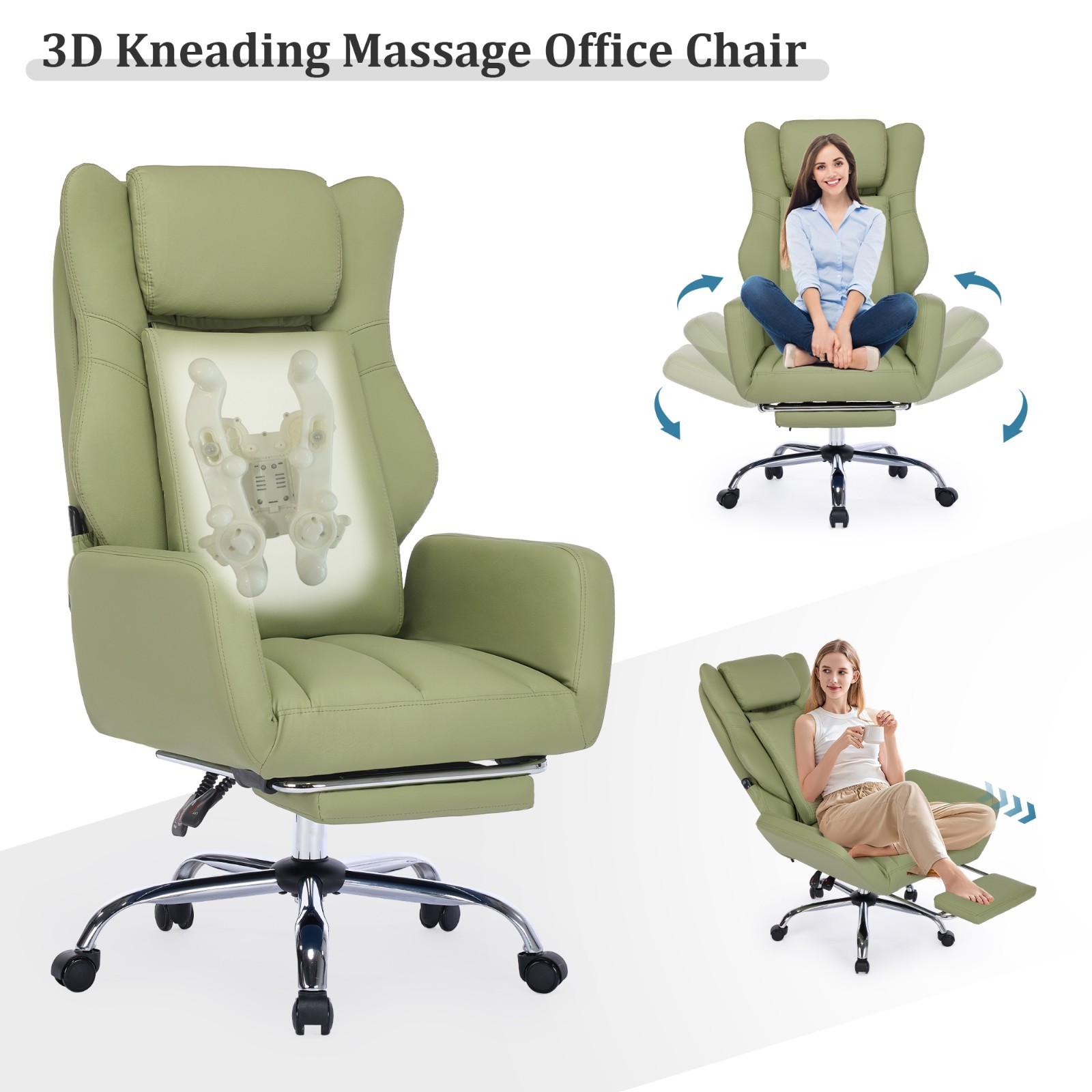 Massage Office Chair w/ Flip-Up Arms & Lumbar Support - 135° Recline, for Xmas