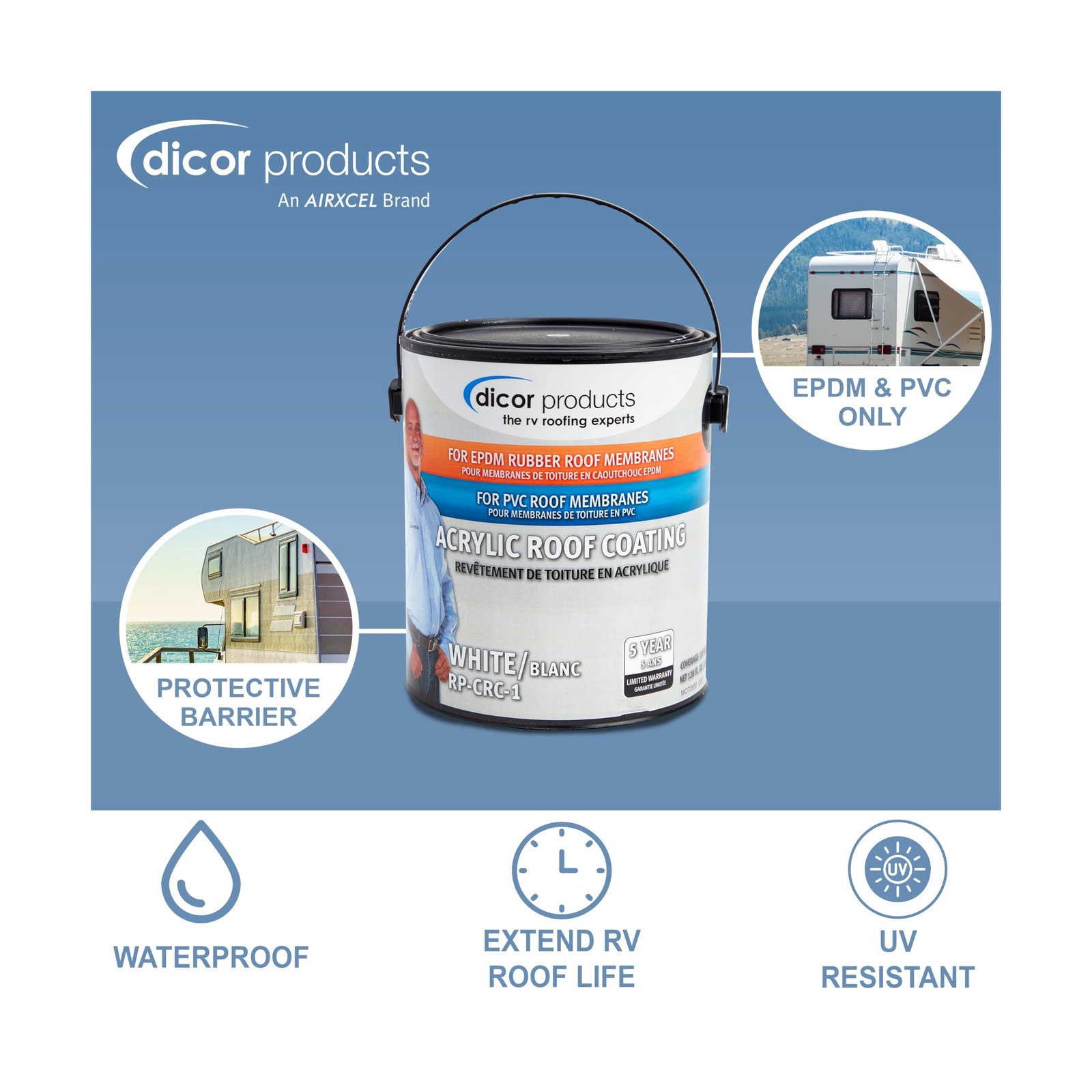 Dicor RP-CRC-1 EPDM Rubber Roof Acrylic Coating Part 2 - White, 1 Gallon