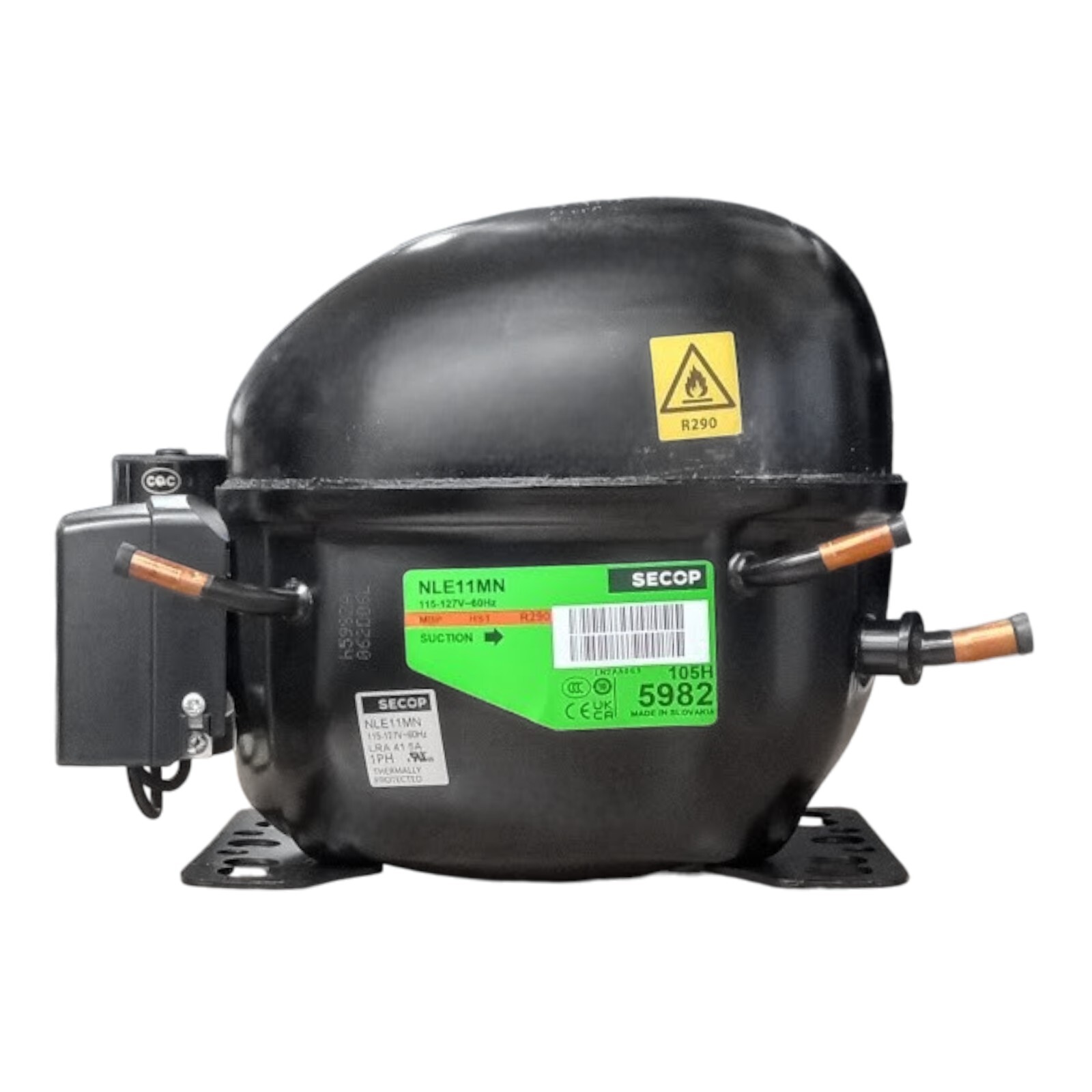 Secop NLE11MN R290 Refrigeration Compressor 4167 BTU MBP 115V 60 Hz 1/2HP