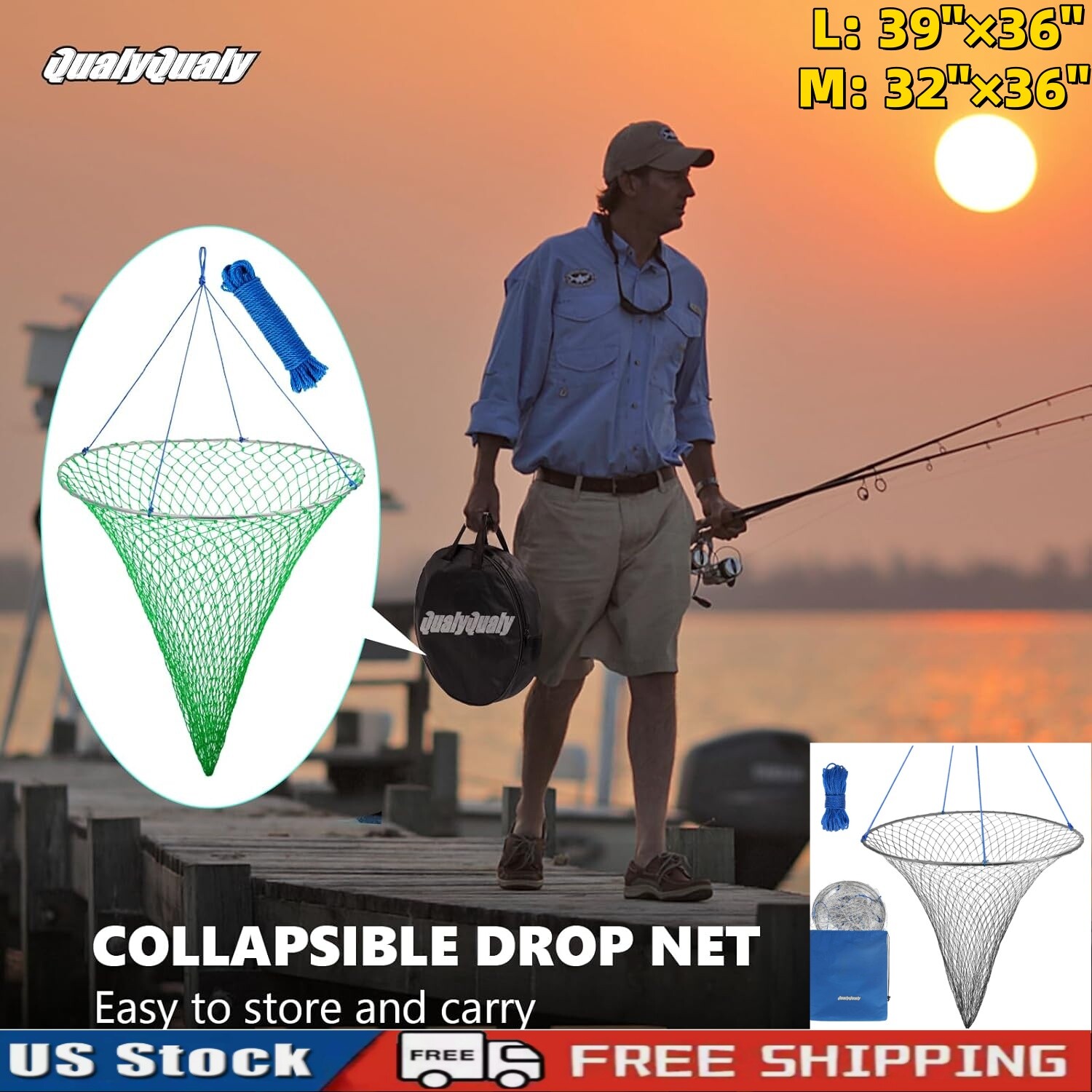 Foldable Bridge and Pier Fishing Net Drop Net for Pier Fishing  Multi-Purpose US