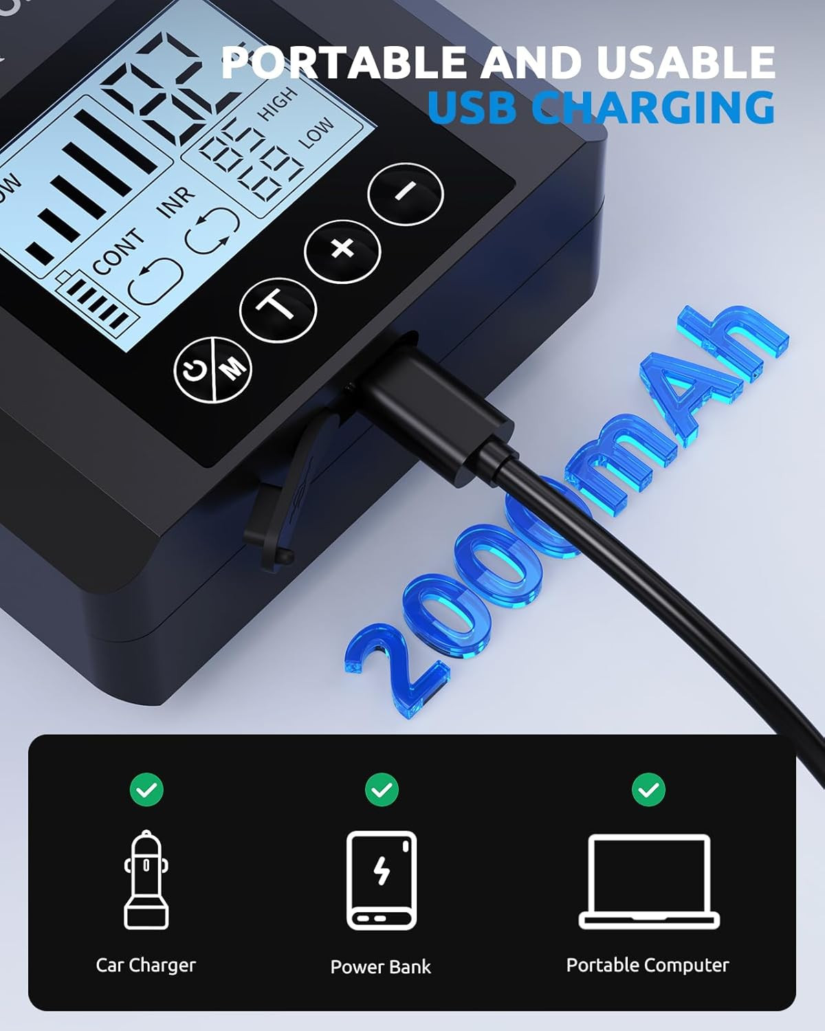 USB Rechargeable Portable Aerator Fish Tank with Digital Thermometer, Battery Po