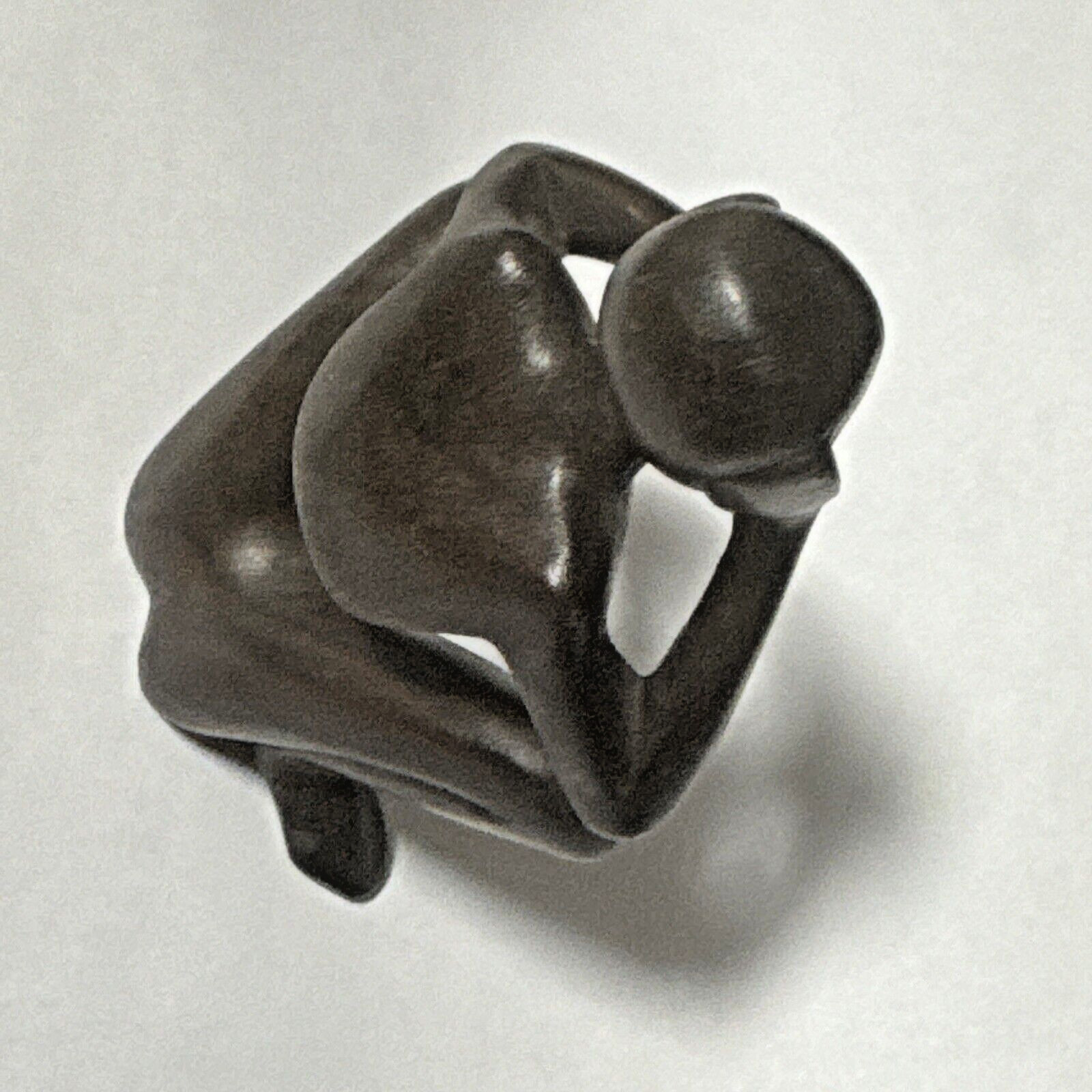 African Hand Carved wood brown Thinker Sclupture Abstract Figure Kenya 4” tall