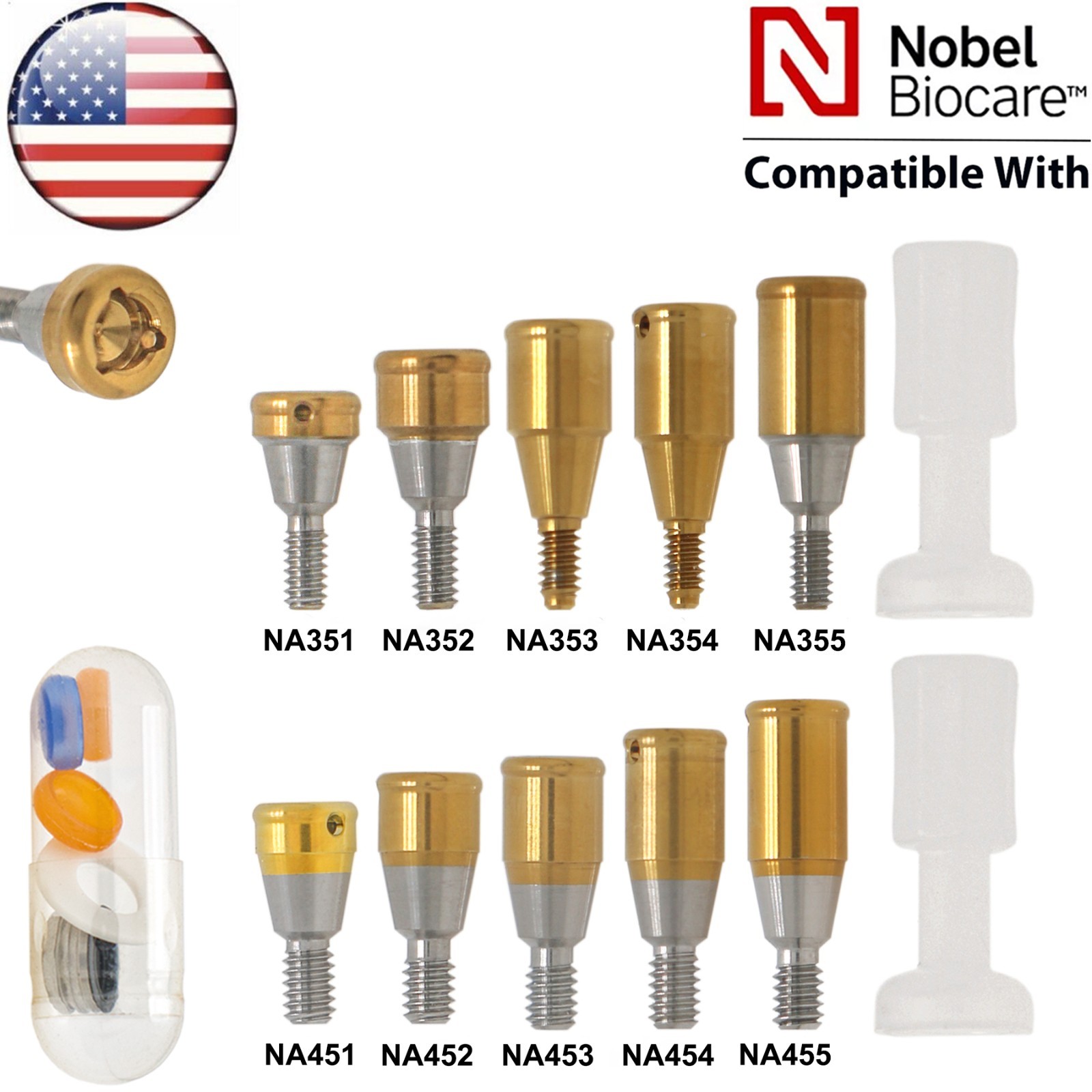 US Dental Locator Abutment NP/RP 1-5mm & Male Cap Kits For Nobel Biocare Active