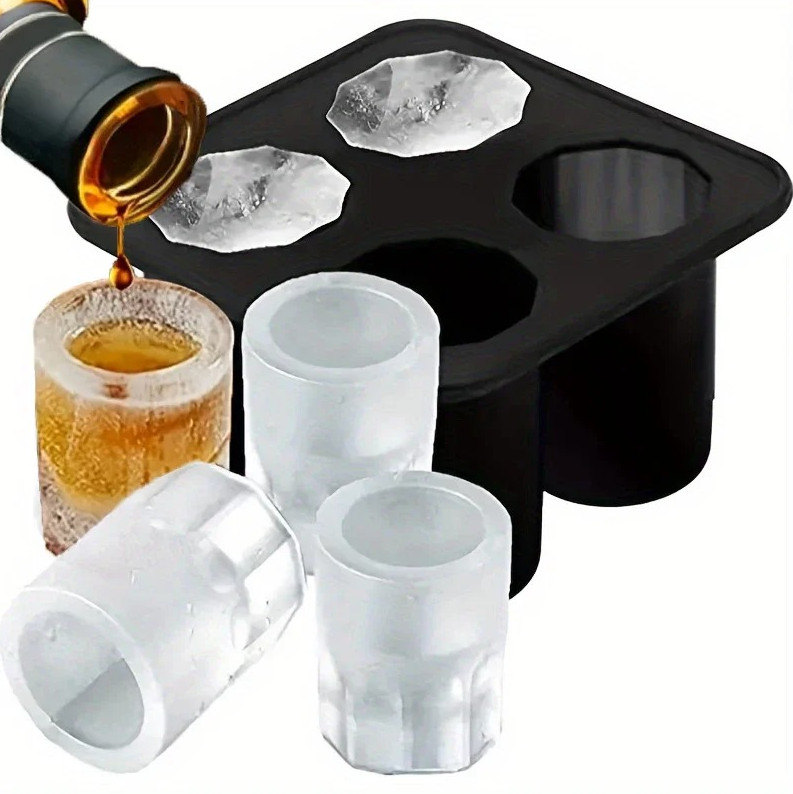 4 Cup Silicone Ice Mold Shot Glass Ice Cube Tray Whiskey Cocktail