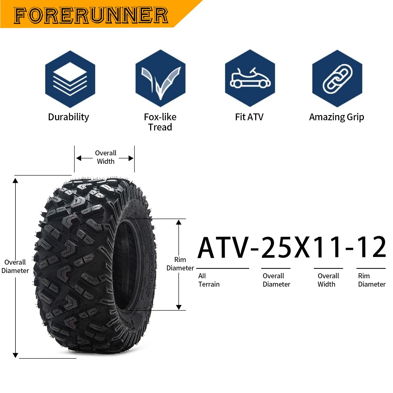 Set of 2 25x11-12 25x11x12 6Ply ATV UTV All Terrain Mud Tires 25 11 12 Tubeless