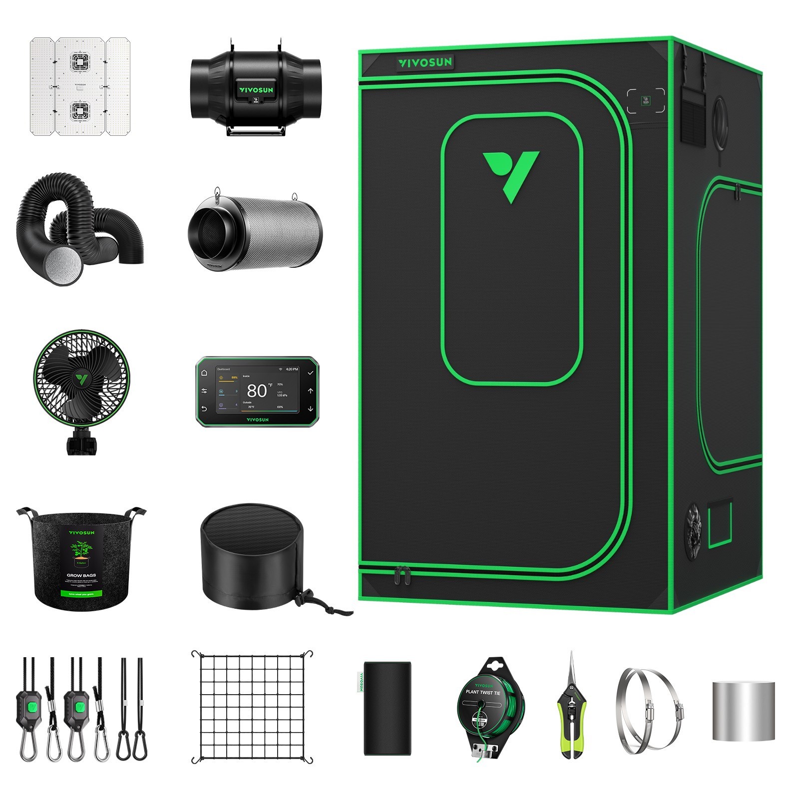 VIVOSUN 4x4FT E42A+ PRO Grow Tent Kit w/ Aerolight AW400SE & T6 Ventilation Kit
