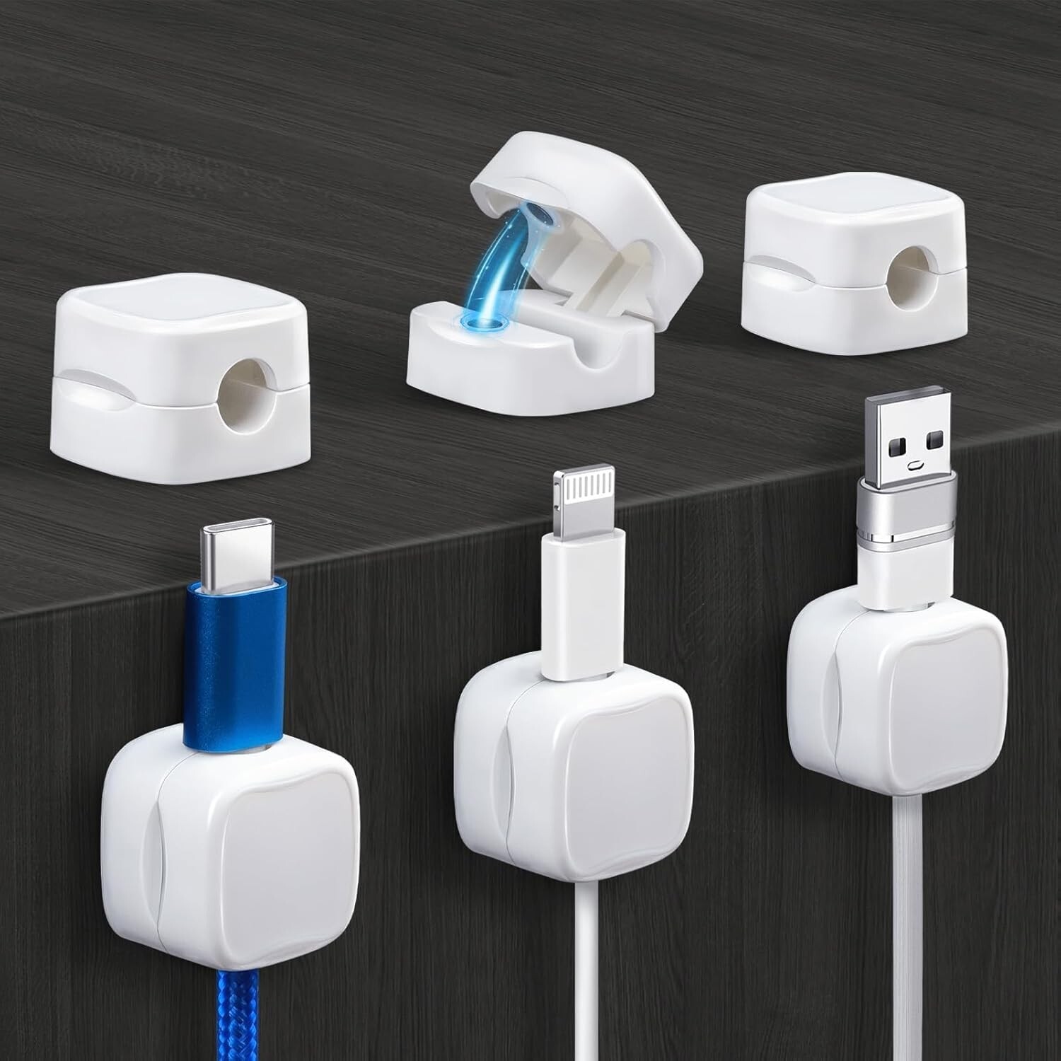 Magnetic Cable Clips, 6 Pack Cord Organizer Holder, White Charging Cable Keeper