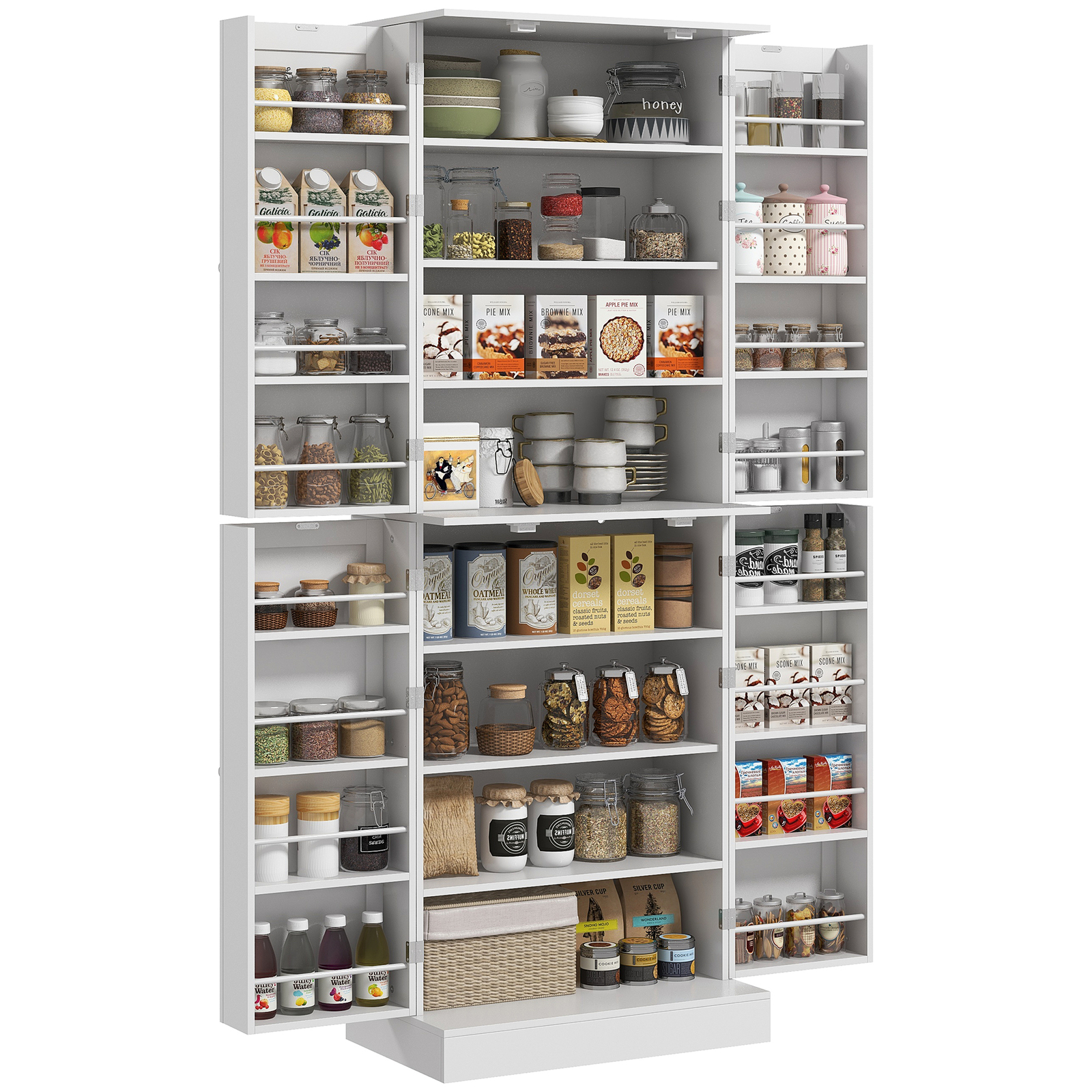 65" Kitchen Food Pantry Cabinet with 4 Doors Adjustable Shelves for Dining Room