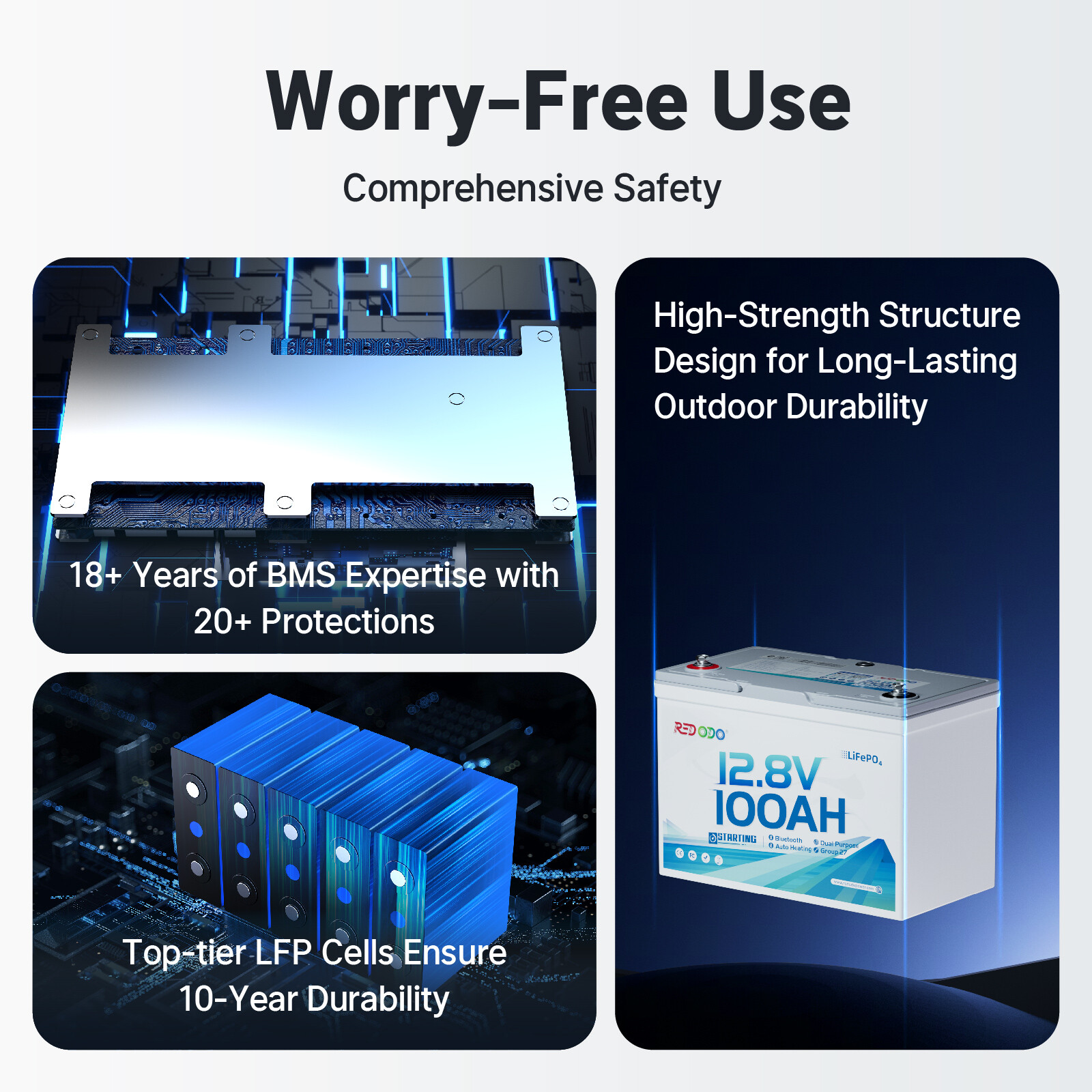 Redodo 12V 100Ah Bluetooth Dual-Purpose 900CCA Group27 Marine Starting Battery