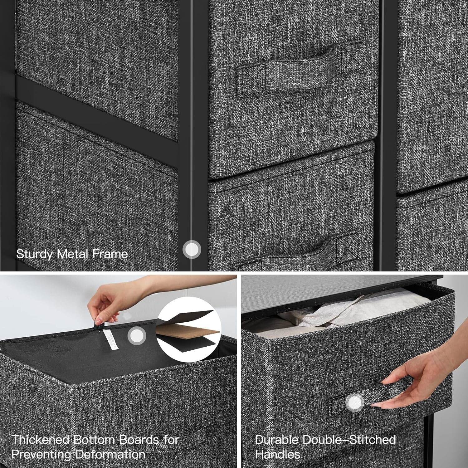 Storage Fabric Dresser 7 Drawer Chest of Organizer Tower Shelf Bedroom Furniture