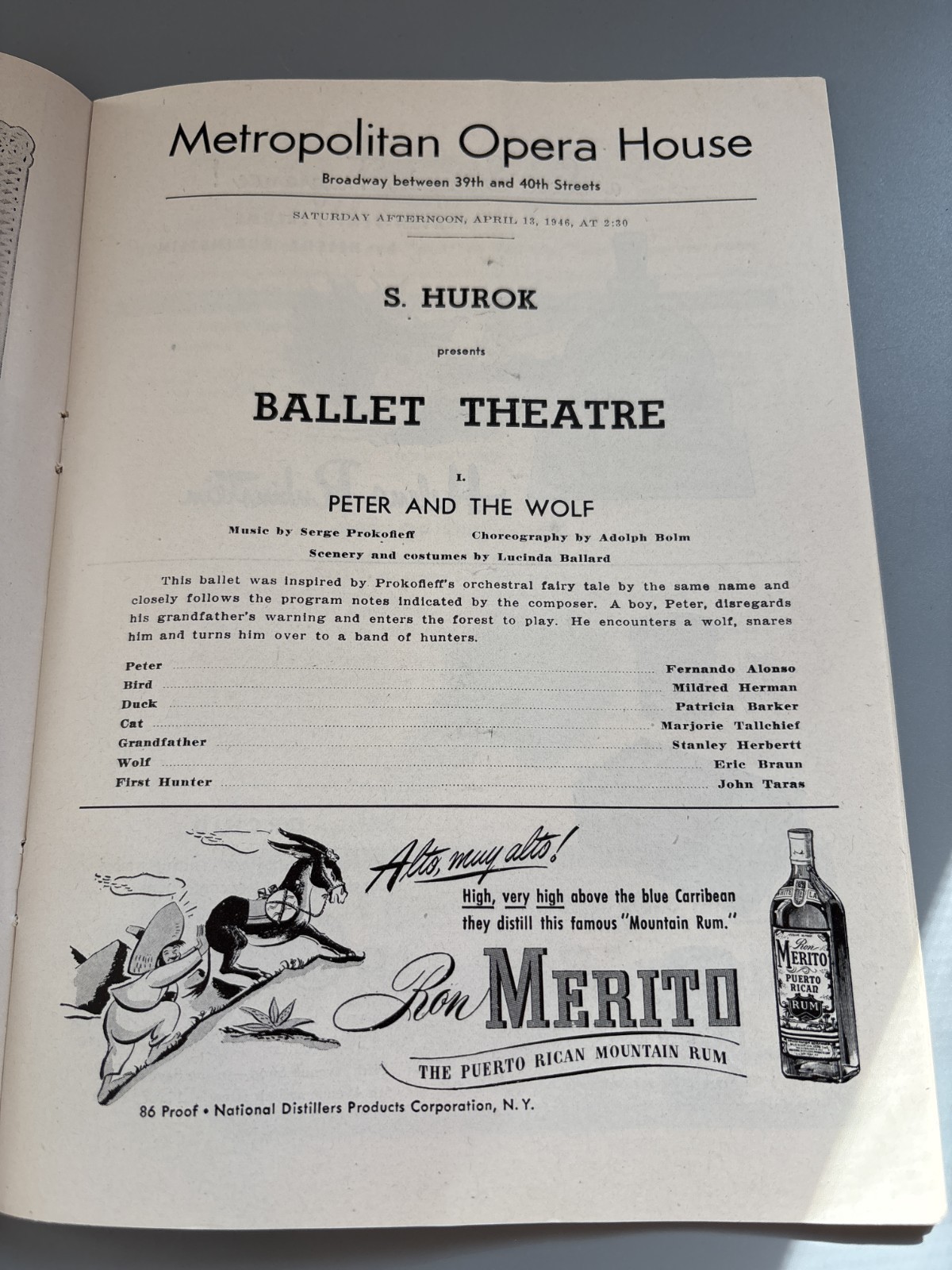 1946 Metropolitan Opera House Ballet Theatre Program S Hurok Peter and the Wolf