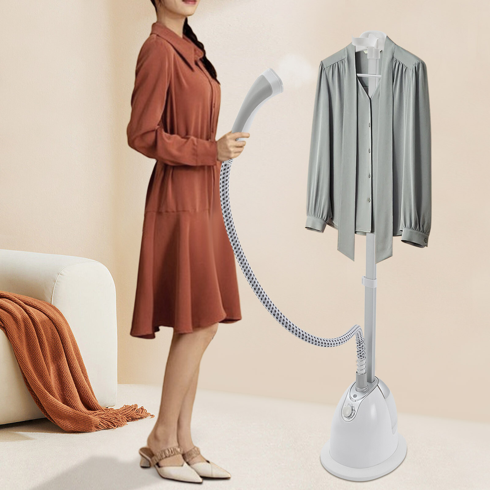 1350W White Professional Standing Garment Steamer w/Ironing Board&Garment Hanger