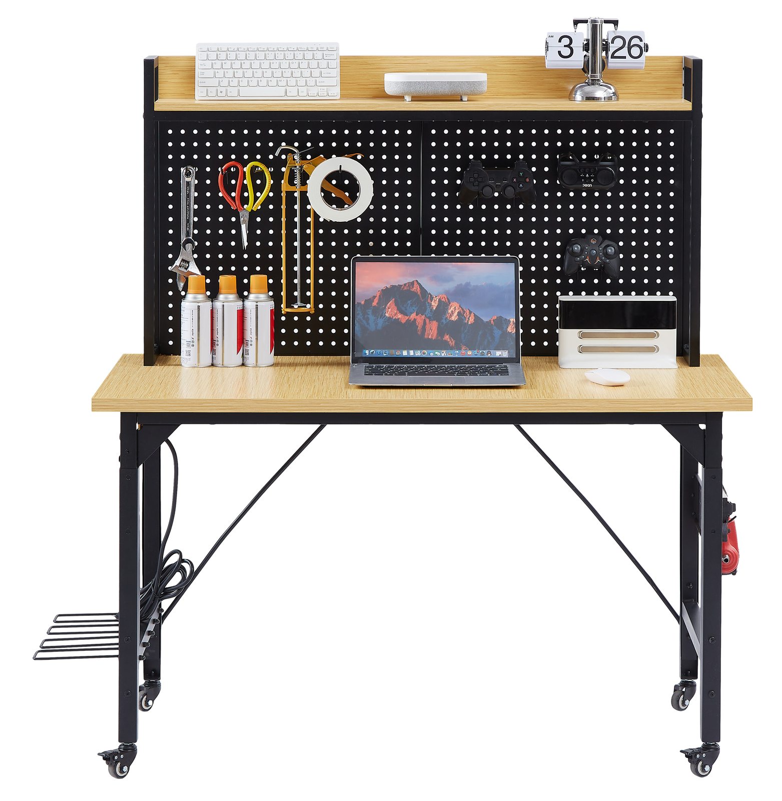 48''Adjustable Workbench Heavy Duty W/Pegboard and Wheels for Garage Workshop