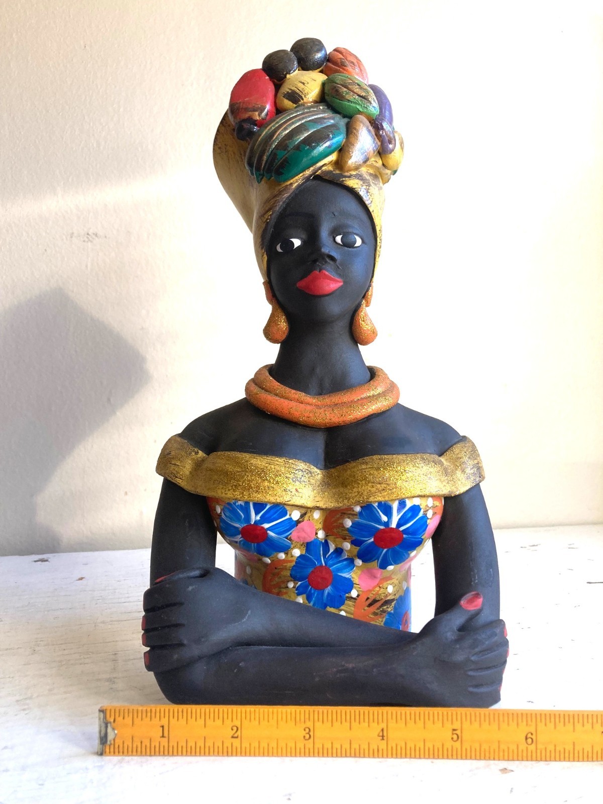 West Indies Woman Studio Pottery Sculpture Haiti Jamaica Carnival Hand Painted