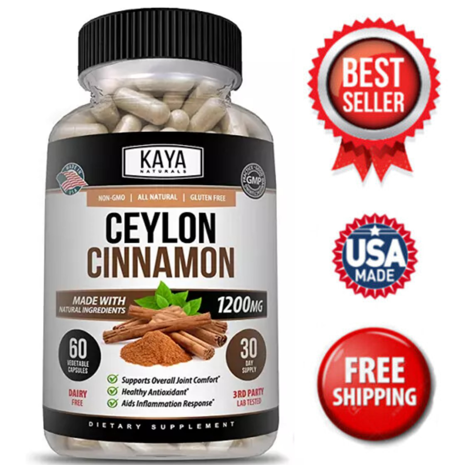 True Ceylon Cinnamon Capsules 1200mg Heart Health & Blood Sugar Support
