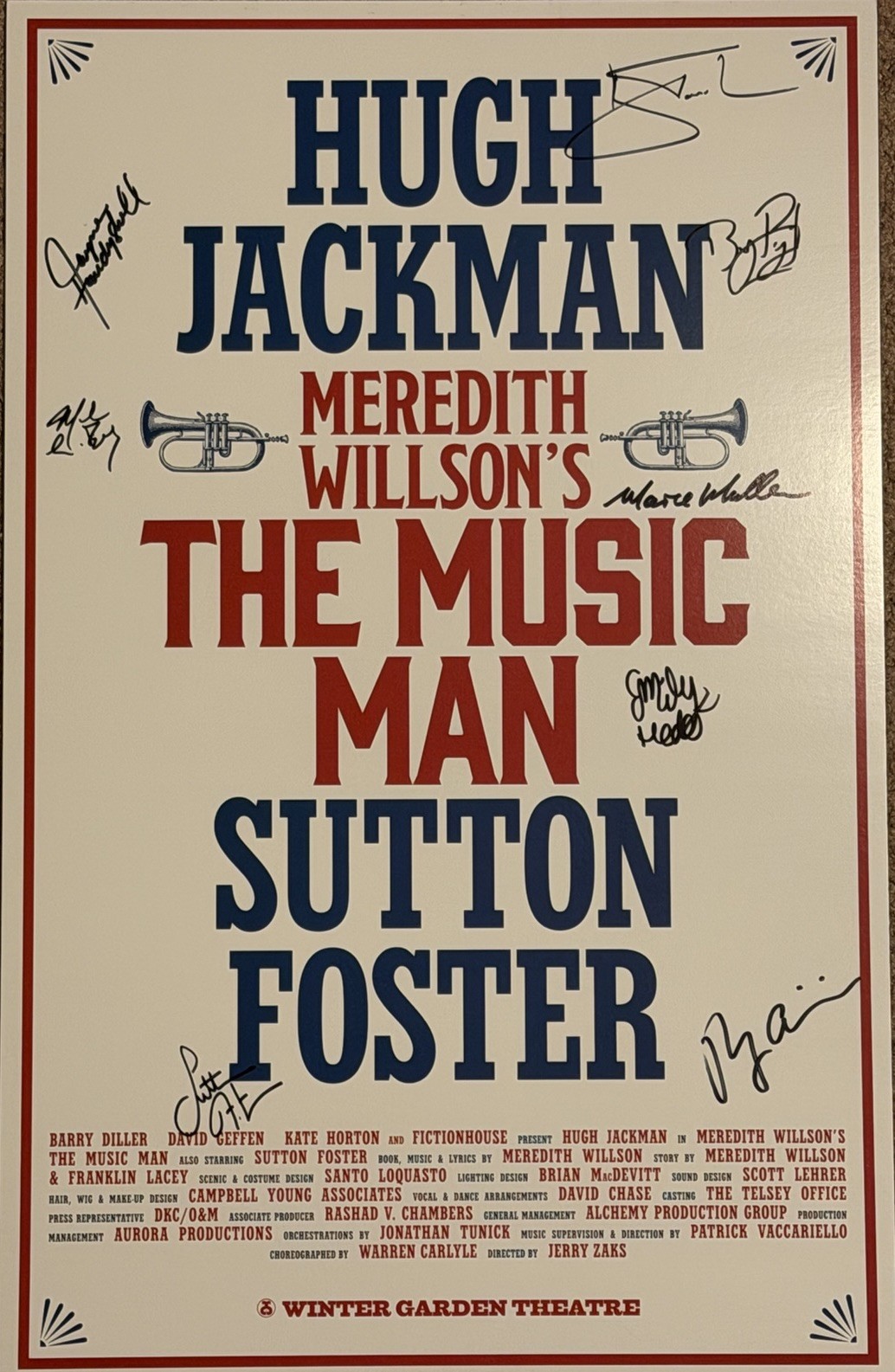 The Music Man Broadway Poster Signed By Hugh Jackman Sutton Foster And Cast