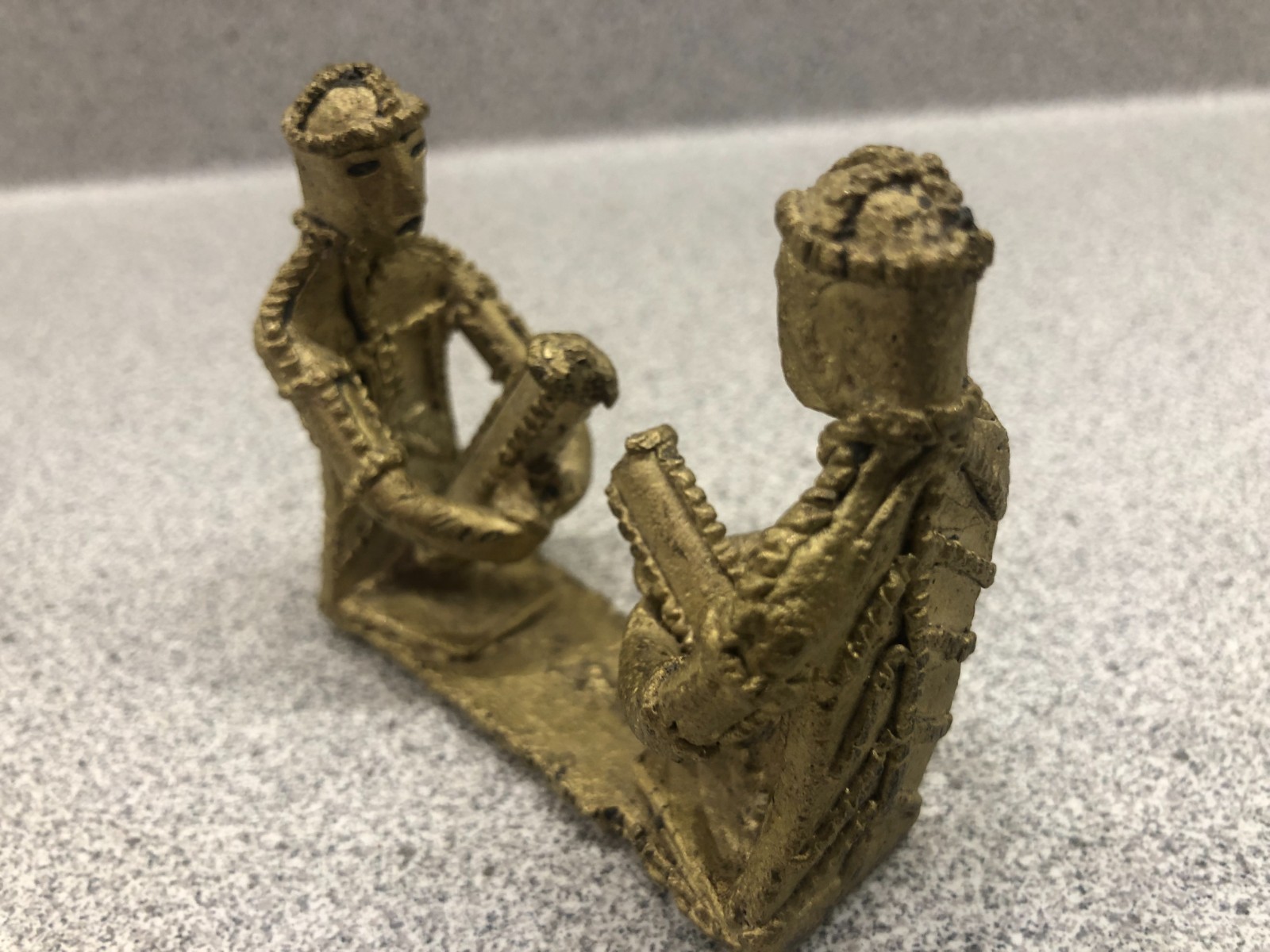 Vintage West African Tribal Folk Art Bronze Sculpture - Two Musicians Sitting