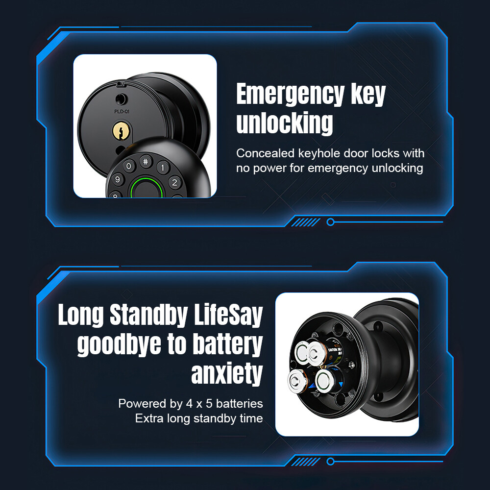 Smart Door Knob Fingerprint Door Lock APP Control Biometric Key Keyless Entry US