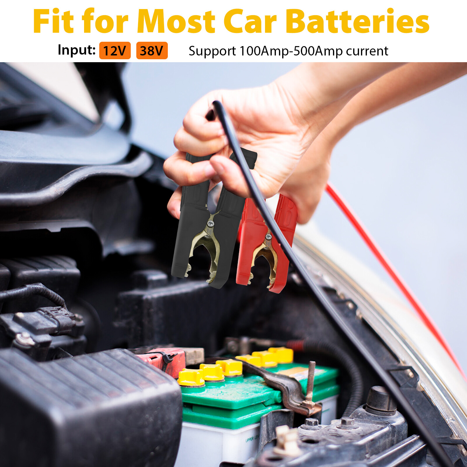 2PCS Heavy Duty Car Battery Clip Cables Alligator Clips Charger Clamp Tool Set