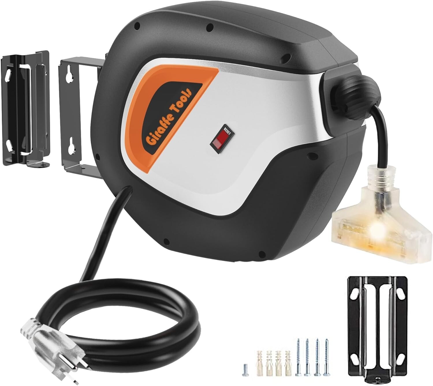 Giraffe Tools Electric Cord Reel Retractable Extension Power Cord 12AWG/3C SJTOW