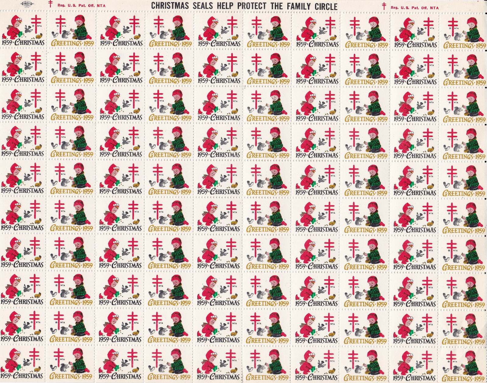 1959 - CHRISTMAS SEALS - SHEET OF ONE HUNDRED (100) - LOOK!