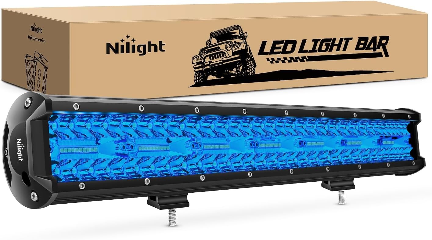 Nilight 20 Inch LED Light Bar Blue Triple Row 420W Spot & Flood Combo Light