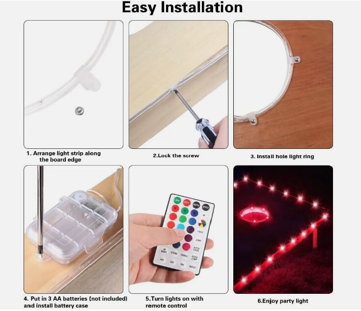 LED Cornhole Lights for Board Edge Hole Ring Remote Control 16 Color Change 2PCS