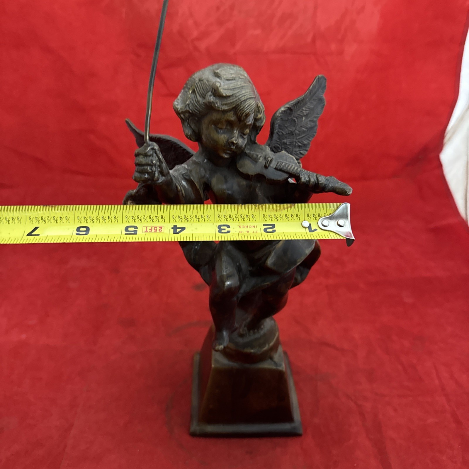 Bronze Cherub Angel Boy Playing Violin 12.5” Tall Heavy
