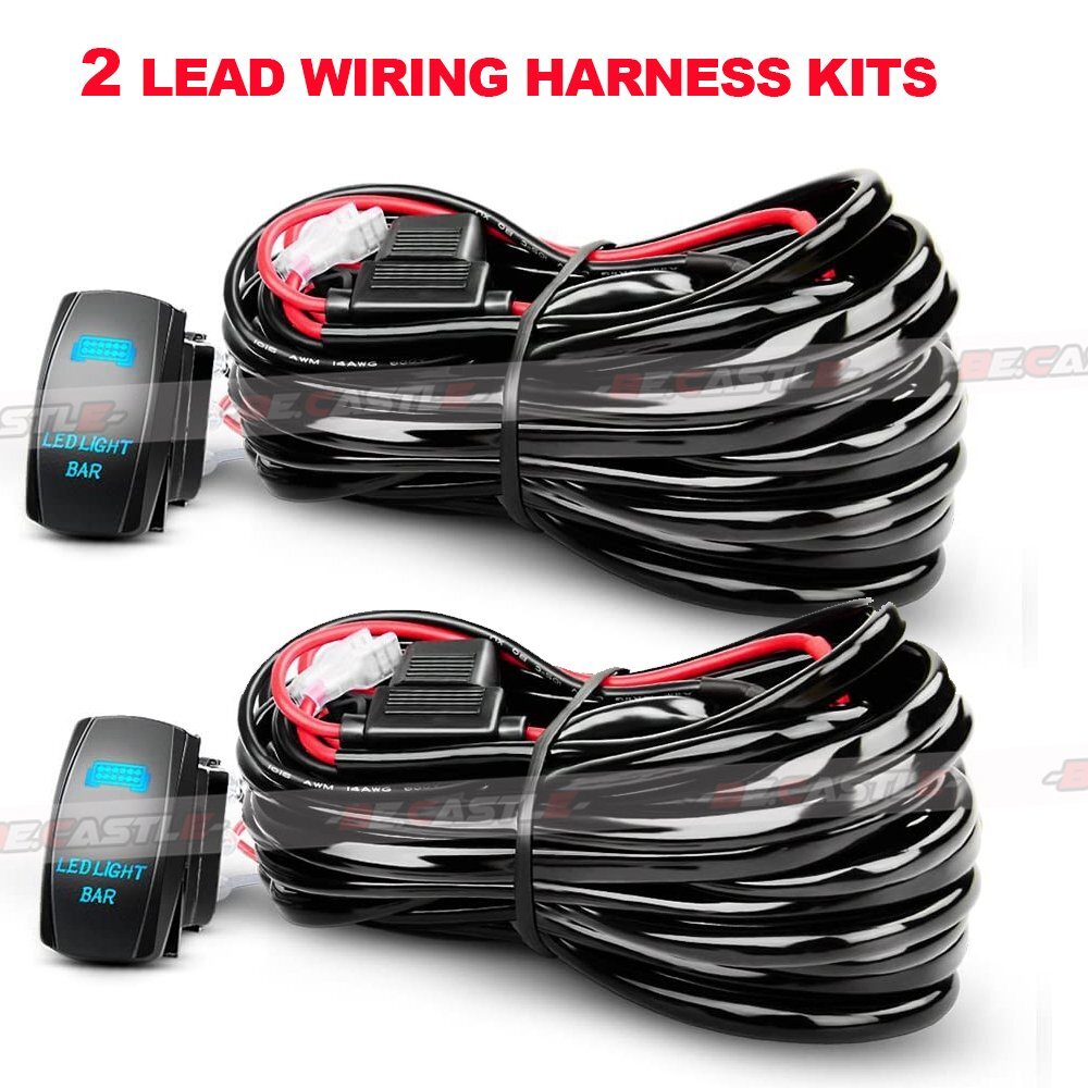 2pcs Universal LED Light Bar Wiring Harness Kits 12V 40A Relay Rocker Switch Kit