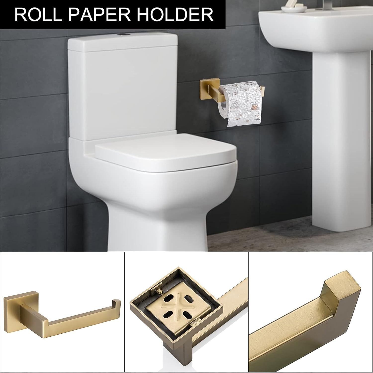 5-Pieces Matte Gold Bathroom Hardware Accessories Set 24 Inch Towel Bar Towe