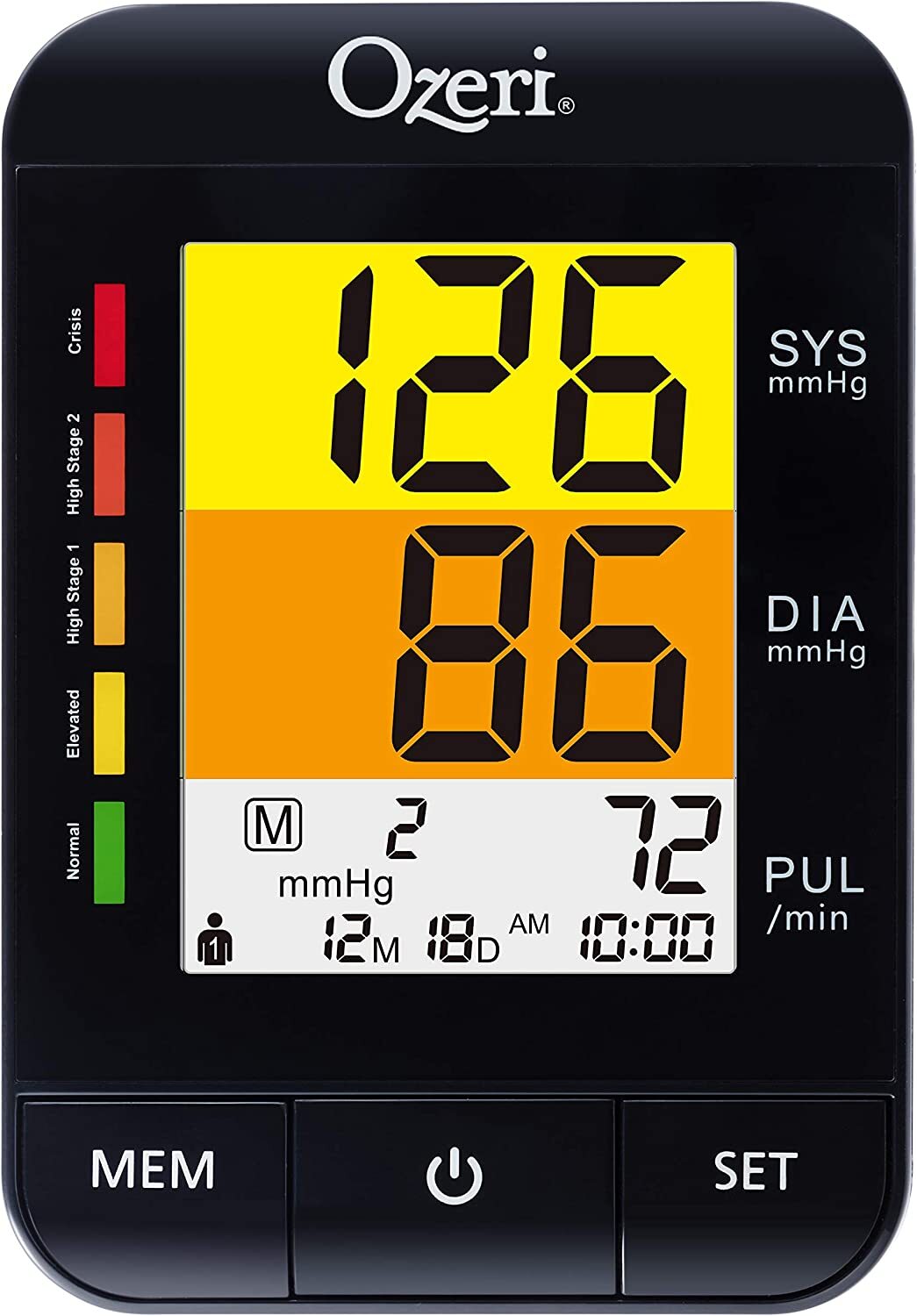 Ozeri CardioTech BP9W Arm Blood Pressure Monitor with Hypertension Color Alert