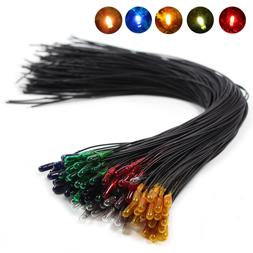 100pcs Pre-wired 3mm 12V Grain of Wheat Bulbs Red Yellow Blue Green White Mixed