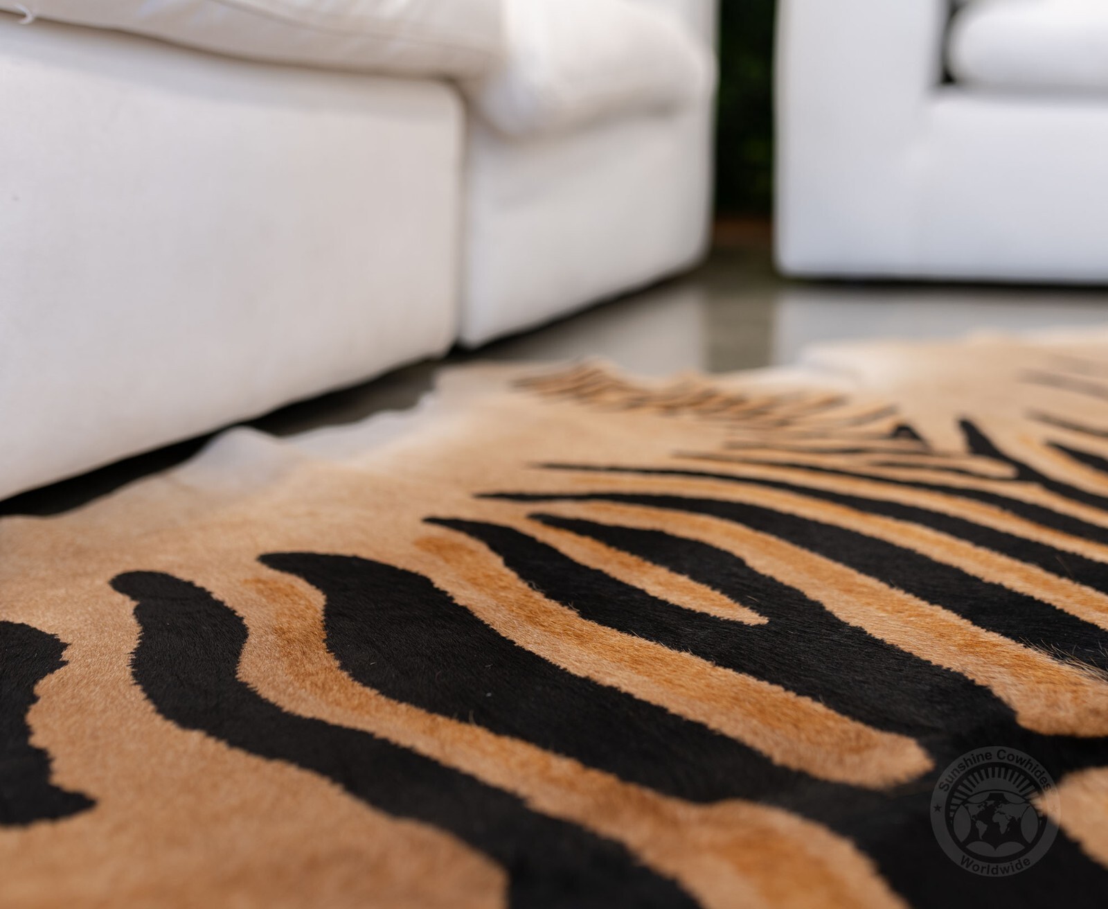 Real Cowhide Rug Wild Zebra Printed Brown Stripes on Beige - Size 6x7'