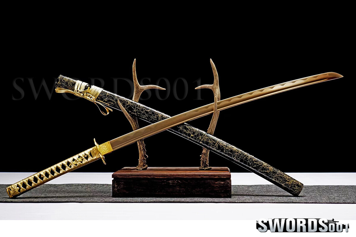 Gold Blade Japanese Warrior Sword Samurai Katana Carbon Steel Sharp FULL TANG